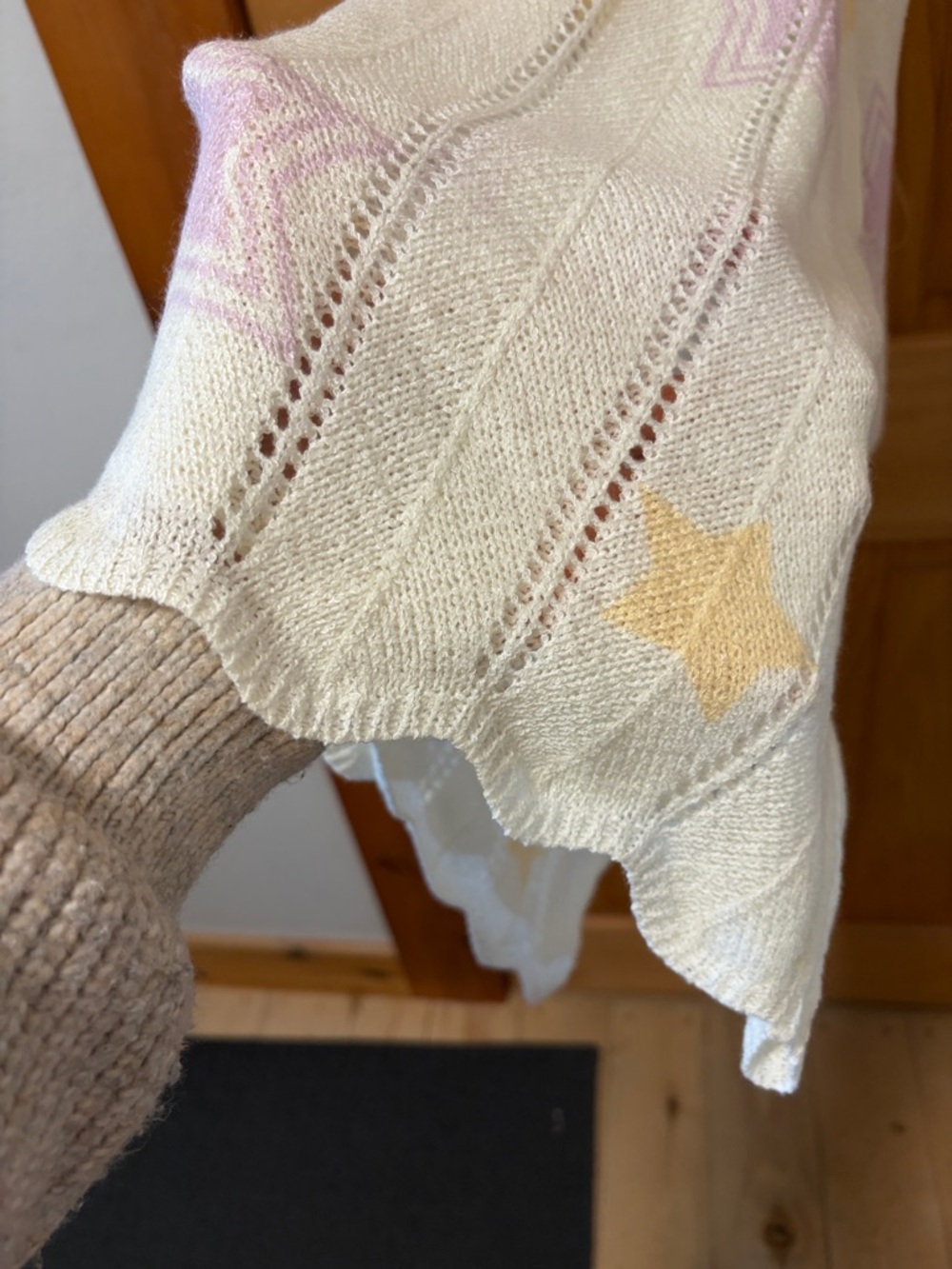 POL Cream Open-Knit V-Neck Sweater with Pastel Stars - Picture 12 of 16
